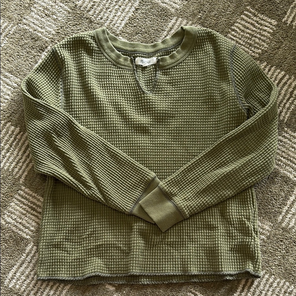 Madewell Green Crewneck Top Ribbed Knit